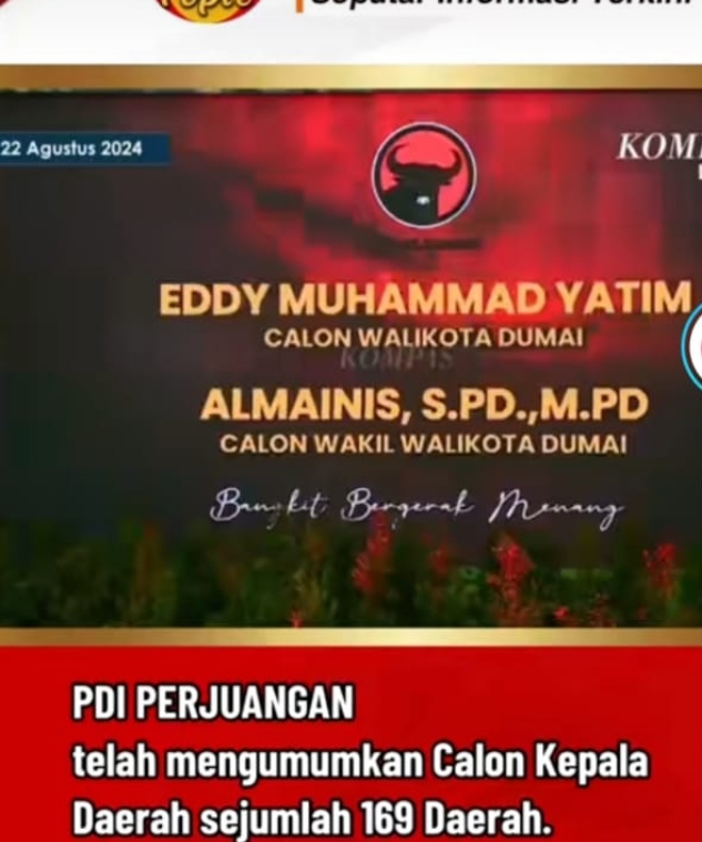PDIP Usung Eddy Yatim Almainis Pilwako Dumai