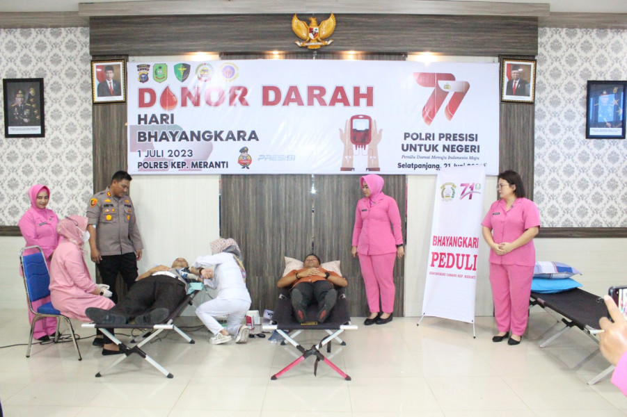 Peringati Hari Bhayangkara ke-77, Polres Meranti Bersama Bhayangkari dan RSUD Gelar Donor Darah