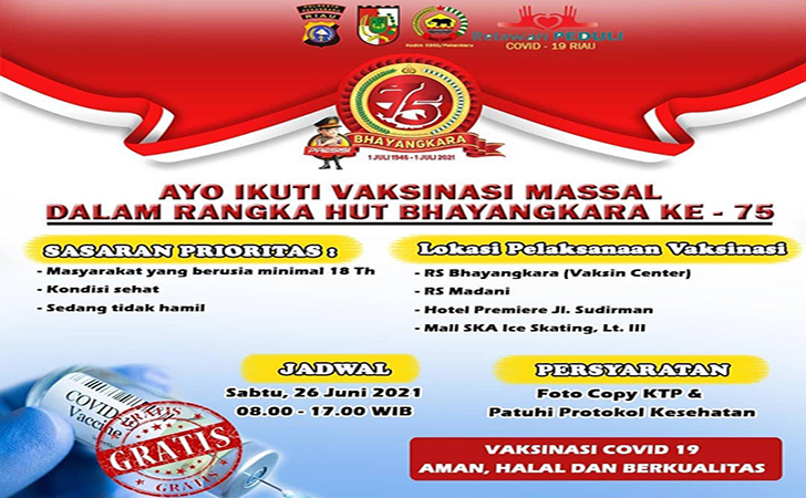 Rayakan HUT Ke-75 Bhayangkara, Pemko Gelar Vaksinasi Massal Di 3 Titik Sekaligus