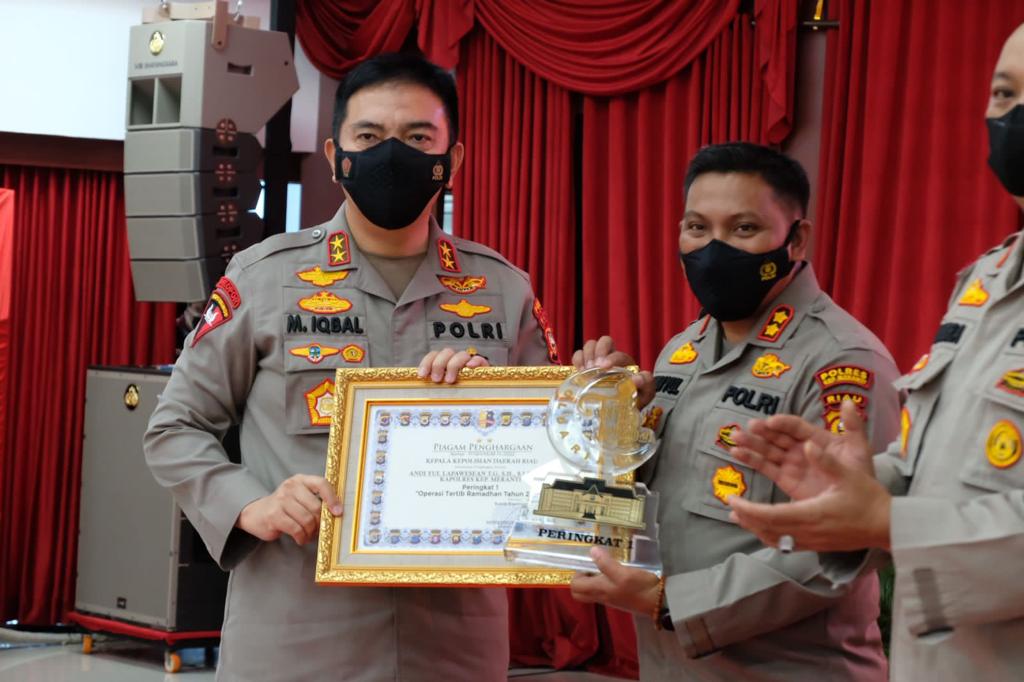 Kapolres Meranti Terima Penghargaan Peringkat I Ops Tertib Ramadhan 2022 dari Kapolda Riau