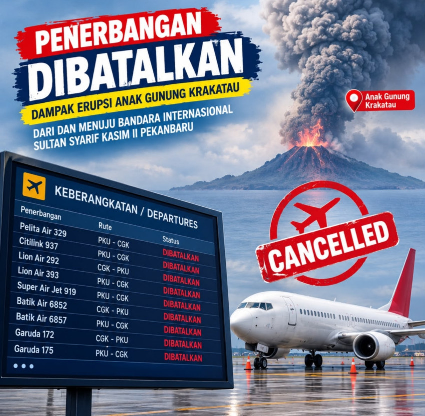 Erupsi Anak Krakatau Belum Reda, Penerbangan Pekanbaru-Jakarta Kembali Dibatalkan