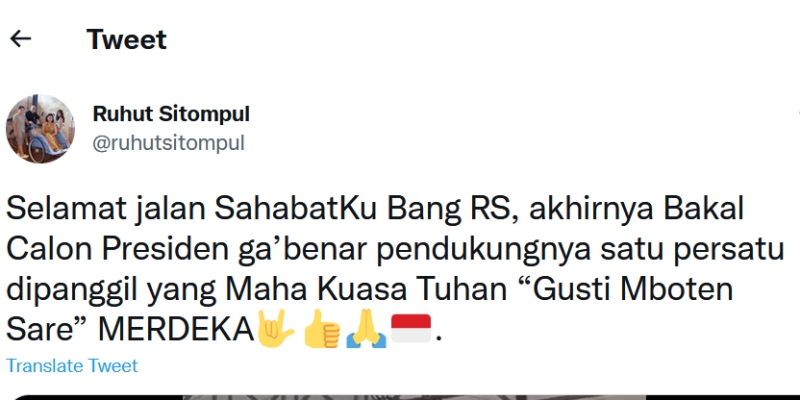 Cuitan Ruhut terhadap Mendiang Ridwan Saidi Bisa Lukai Hati Masyarakat Betawi