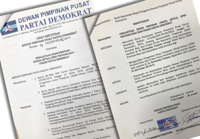 Demokrat Ganti Noviwaldy Jusman Dari Kursi Wakil Ketua DPRD Riau