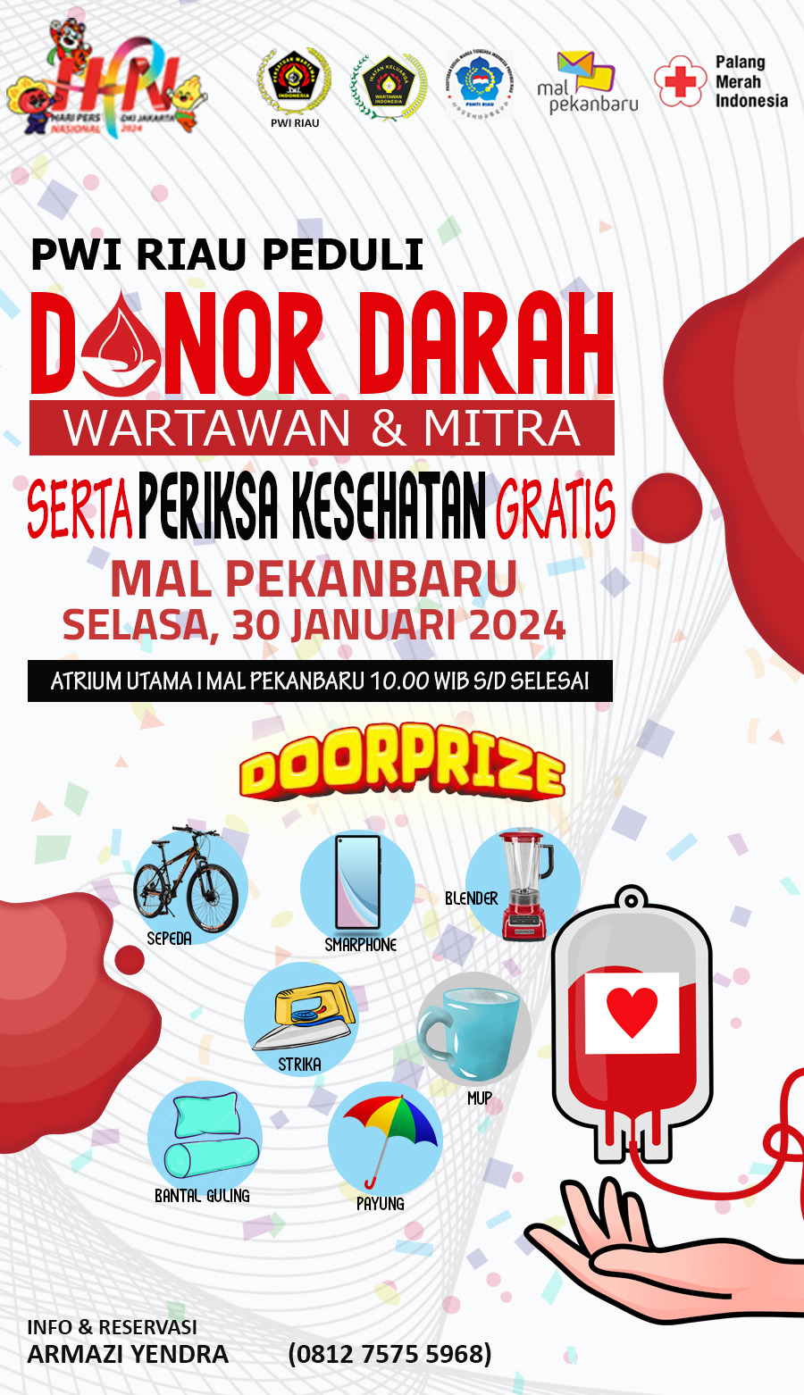Baksos Donor Darah Sempena HPN 2024, PWI Riau Siapkan Doorprize Menarik untuk Pendonor