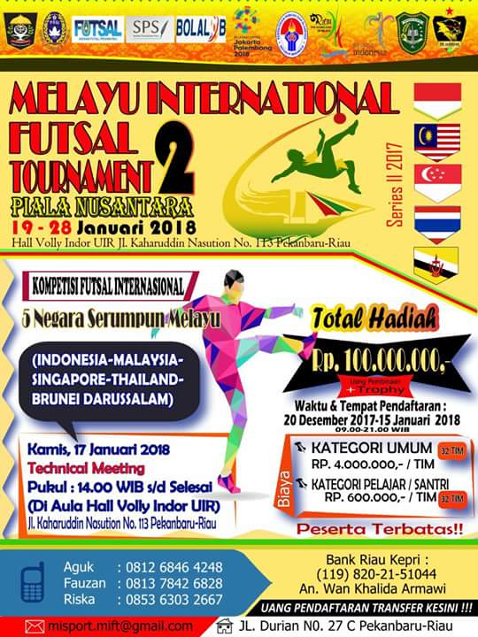 INFO : Pendaftaran Melayu International Futsal Tournament 2 Telah di Buka