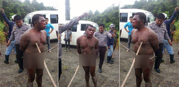 Foto warga Papua diikat, ditelanjangi dan ditusuk dengan kayu, beredar di media sosial.