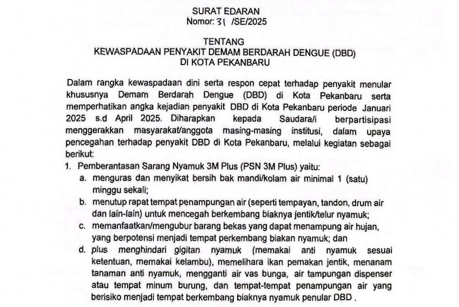 Walikota Pekanbaru Keluarkan SE Atasi DBD, DPRD Minta Puskesmas Responsif