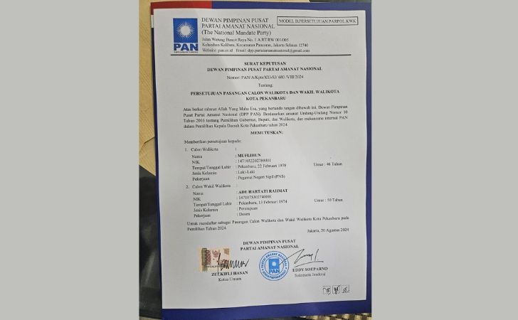 DPP PAN Usung Muflihun-Ade Hartati Maju Pilwako Pekanbaru