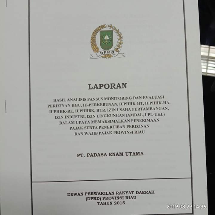 DPRD Riau Laporkan PT Padasa Enam Utama ke-Polda Riau