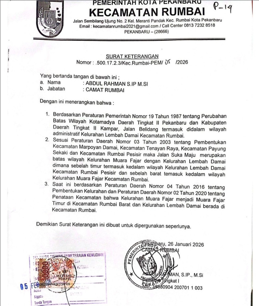 Sengketa Lahan Tol Pekanbaru-Rengat, Camat Rumbai Akui Kesalahan Administratif