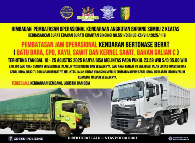 Truk Bertonase Besar Dilarang Melintas di Siang Hari Selama Pacu Jalur
