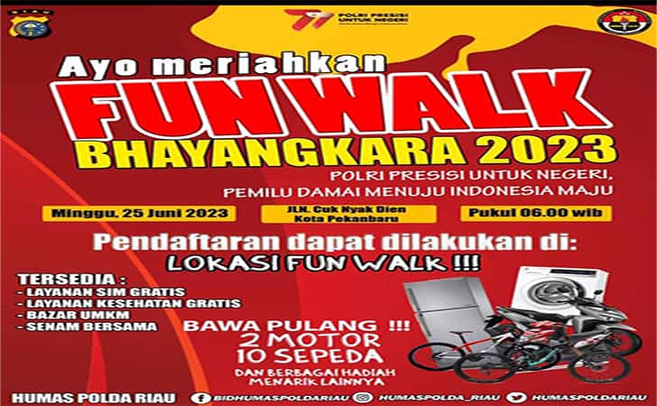 Ramaikan, Polda Riau Fun Walk Berhadiah 4 Motor dan 10 Sepeda