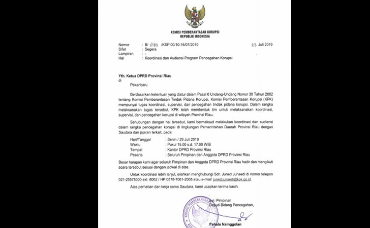 KPK Akan Temui 65 Anggota DPRD Riau