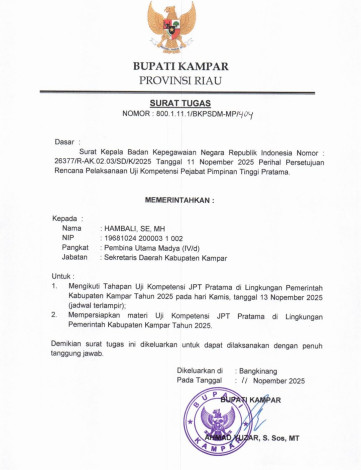 Diperintahkan Ikut Uji Kompetensi JTP Pratama, Sekda Kampar Hambali Pilih Ajukan  Pensiun Dini