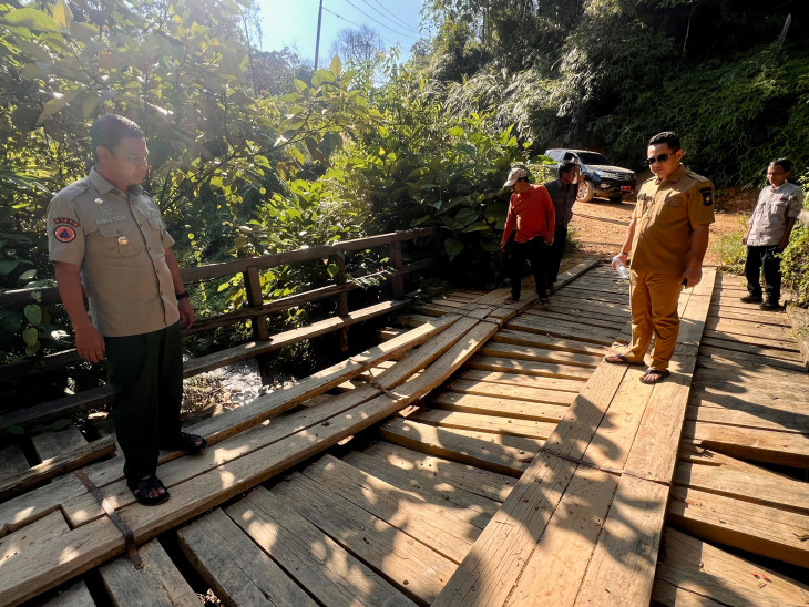 Bupati Kampar Tinjau Jembatan Kayu Rusak di Desa Lubuk Bigau, Kampar Kiri Hulu