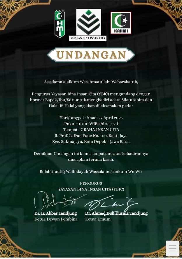 Undangan Silaturahim dan Halal Bi Halal Yayasan Bina Insan Cita