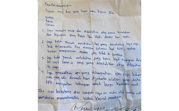 Beredar Surat Bantahan Diduga Ditulis Abdul Wahid, KPK Buka Suara