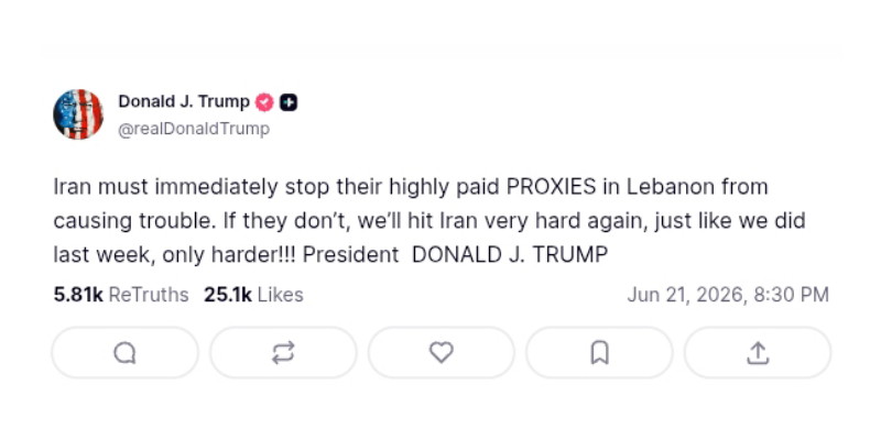 Trump Ancam Hancurkan Iran jika Tak Hentikan Dukungan untuk Kelompok Proksi di Lebanon